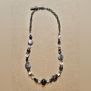 NWT Chico’s Silver, Clear and Dark Navy Toned Jewel Necklace​